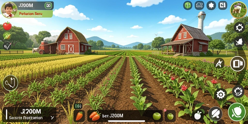 Tampilan gameplay J200M yang menarik dengan aktivitas pertanian.