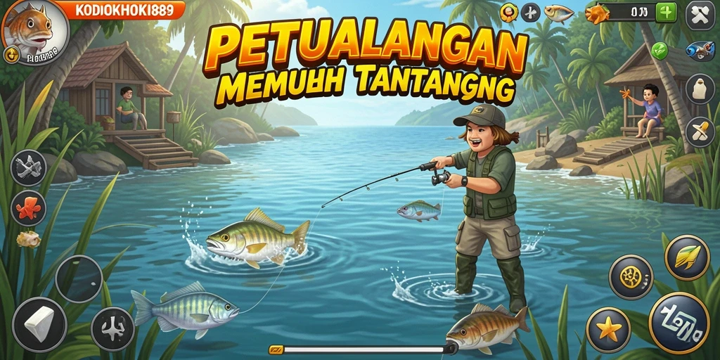 Screenshot gameplay KODOKHOKI889 dengan aksi memancing yang menegangkan.