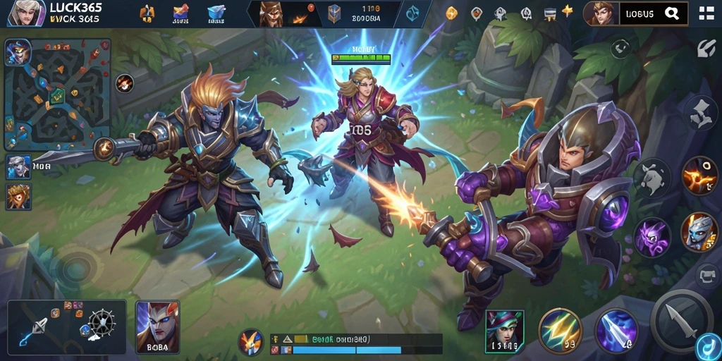 Gameplay seru LUCK365 menampilkan pertarungan antar karakter MOBA yang mendebarkan.