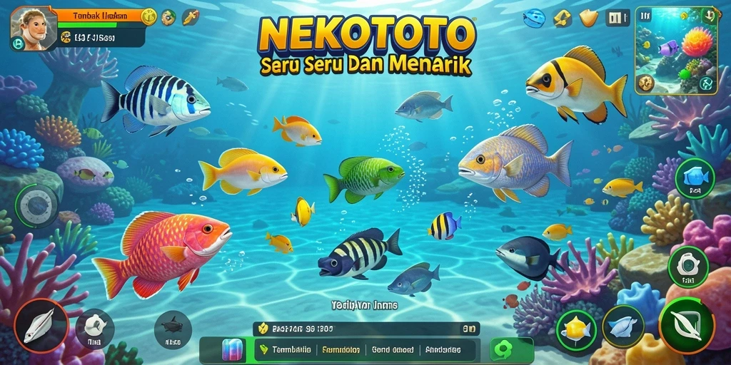 Tampilan gameplay menarik dari NEKOTOTO dengan ikan berwarna-warni.